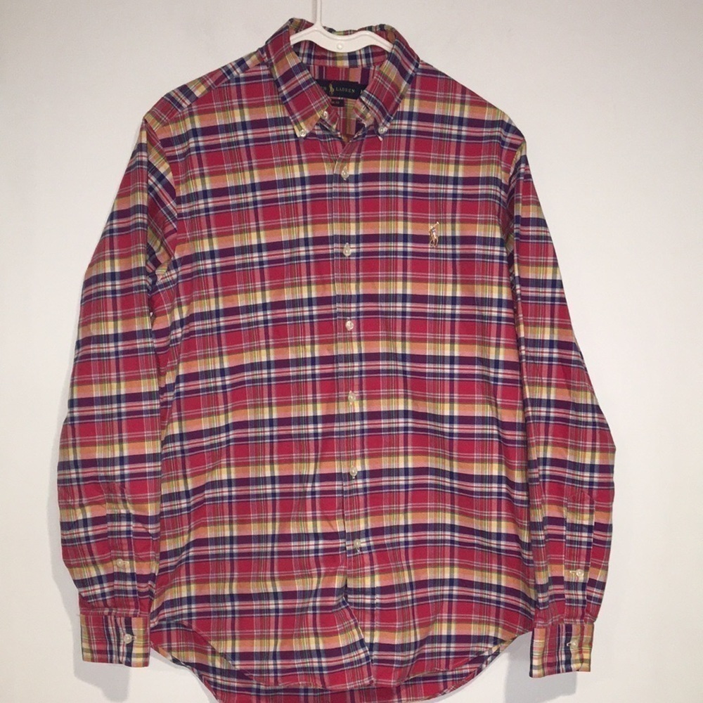 Ralph Lauren Blue Label Polo Pony Plaid button casual cotton shirt Sz Medium